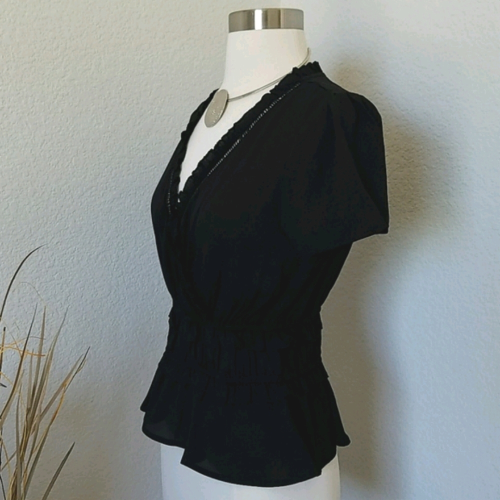 Black Ruffle Wrap Top Small NWT - Picture 4 of 10